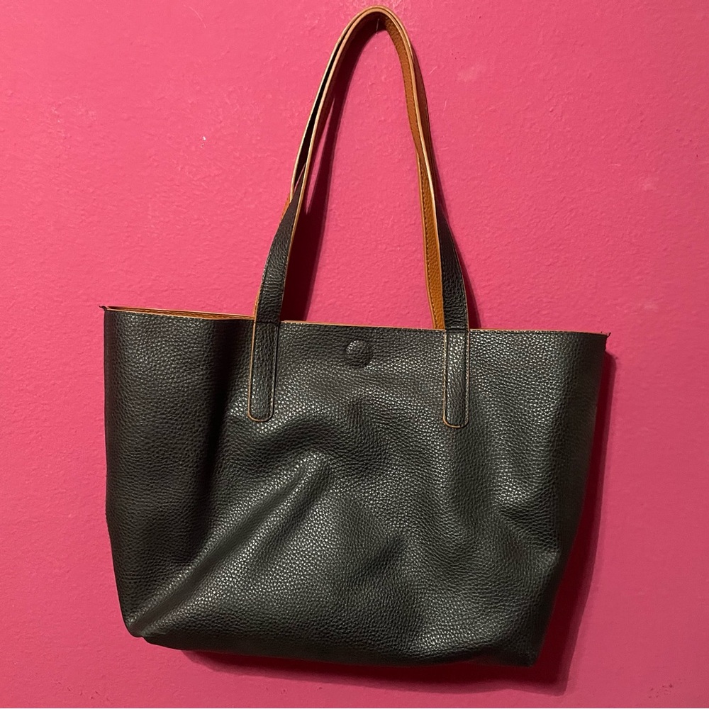 Elegant Black Leather Tote Bag